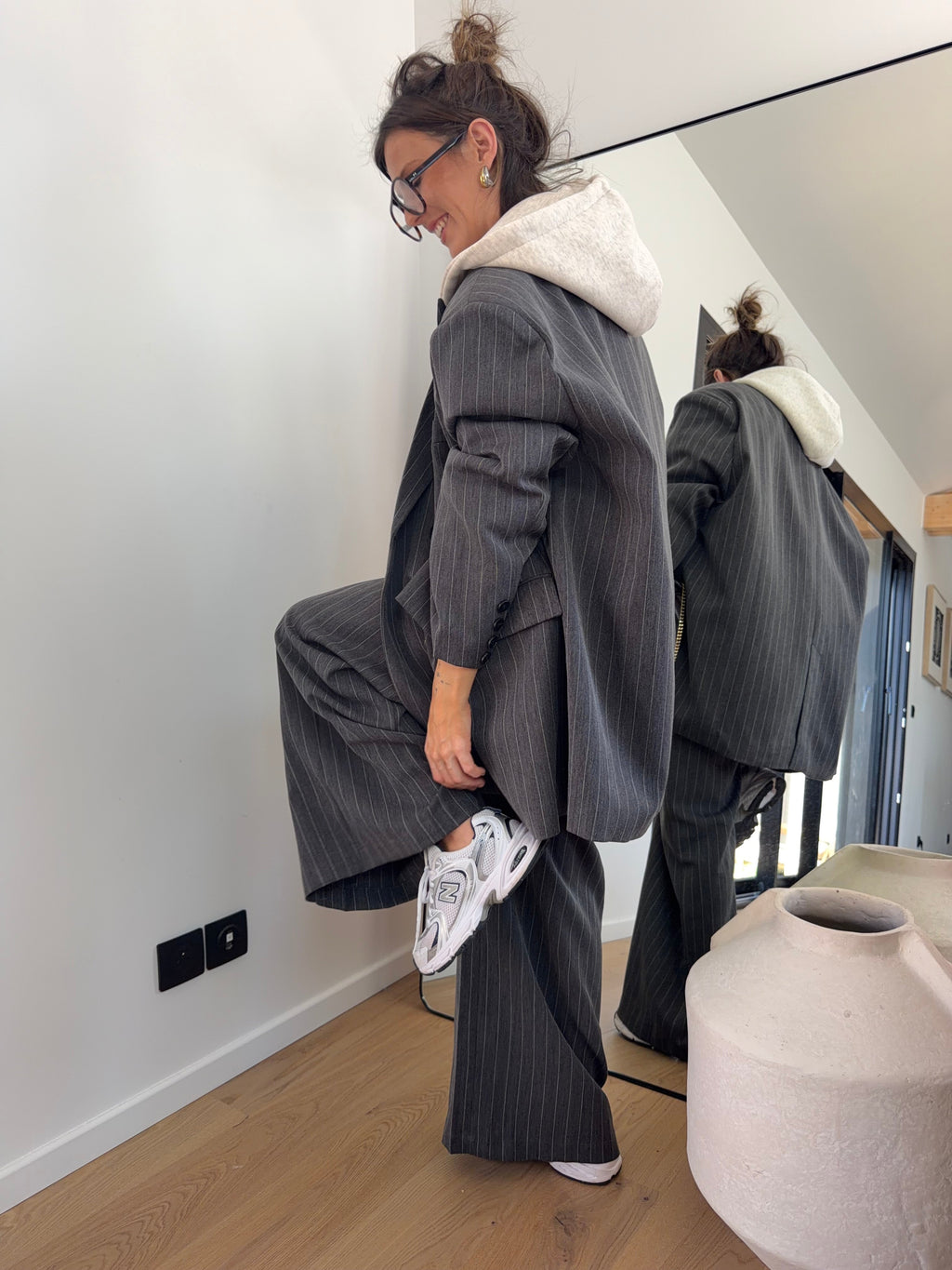 Pantalon à rayures - gris
