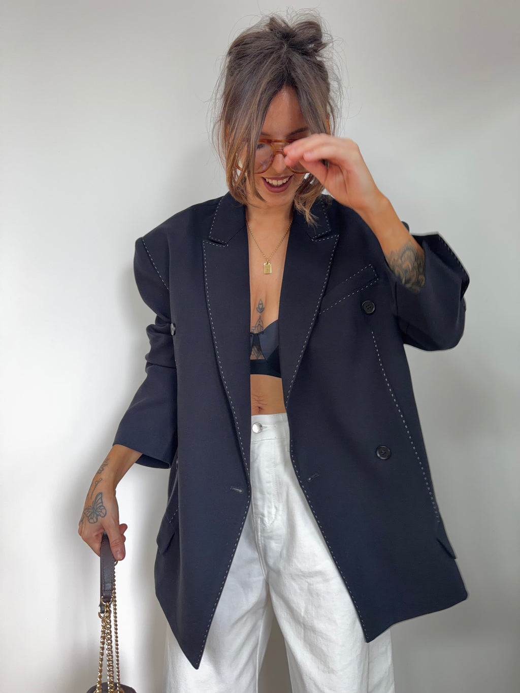 Blazer à surpiqures - noir