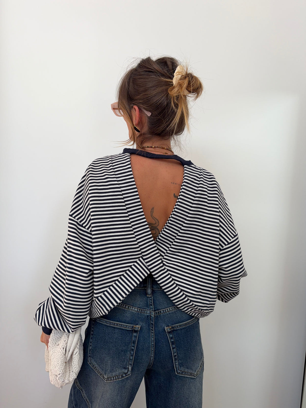Sweat dos croisé - rayé bleu